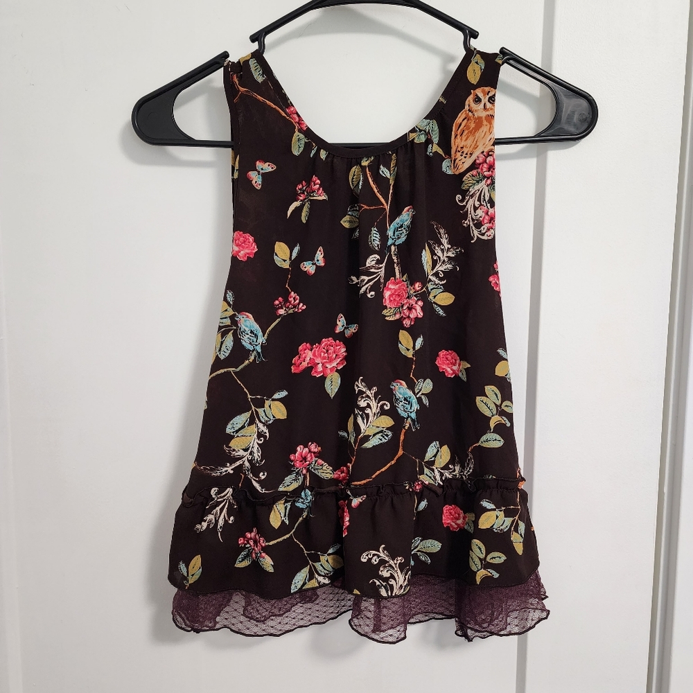 Disney LC Lauren Conrad Brown Sleeveless Botanical Critters Top